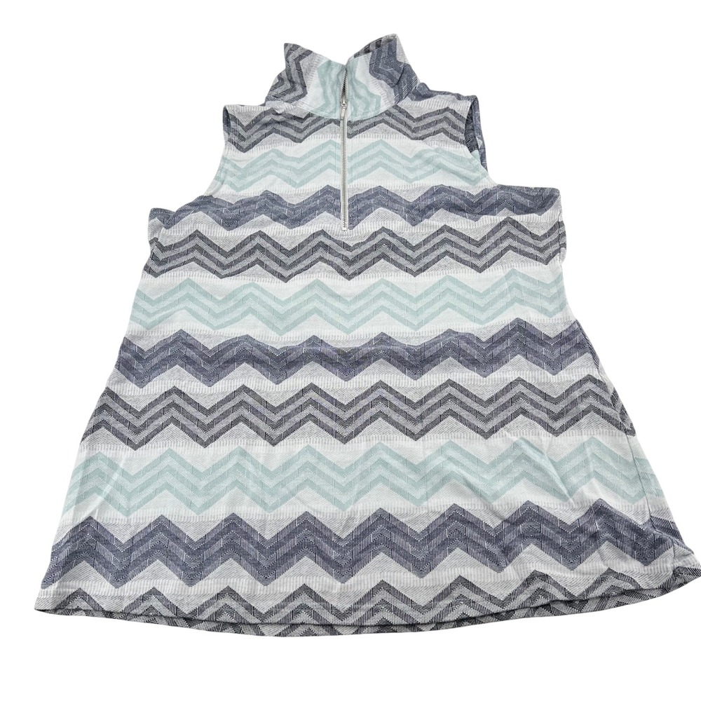 Parsley & Sage Womens XL Blue Chevron Zigzag Quarter Zip Sleeveless Tunic Blouse